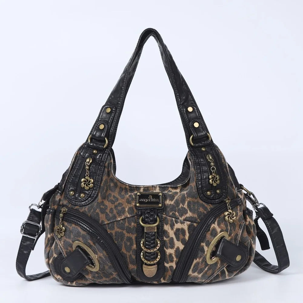 Damen-Handtasche Leopard-Print Stilvolle Schultertasche Top-Handle für den Alltag