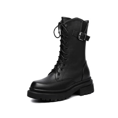 AIYUQI Women Boots Large Size Genuine Leather Thick Wool Warm Winter Biker Boots Women British Style Women Snow Boots