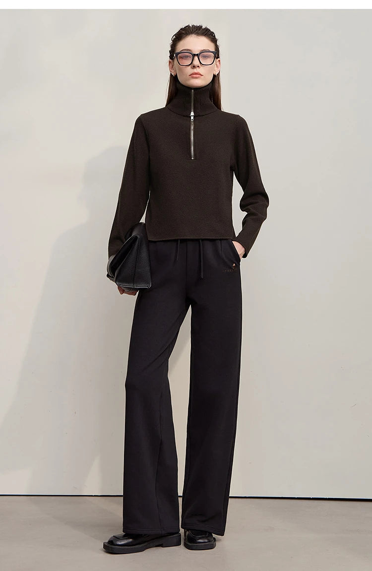 Damen-Rollkragenpullover Wolle gerade einfarbig minimalistisch Herbst