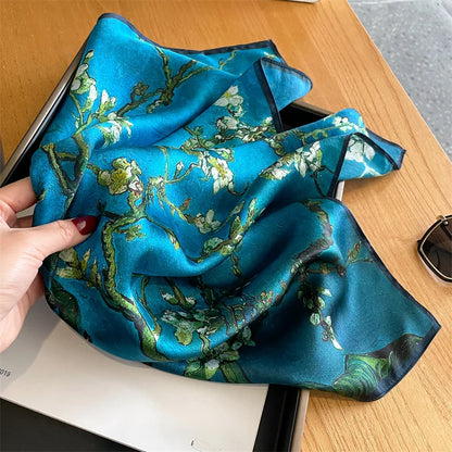 Damen Seidensatin Schal quadratisch Blumenprint Kopftuch Bandana Hijab Geschenk