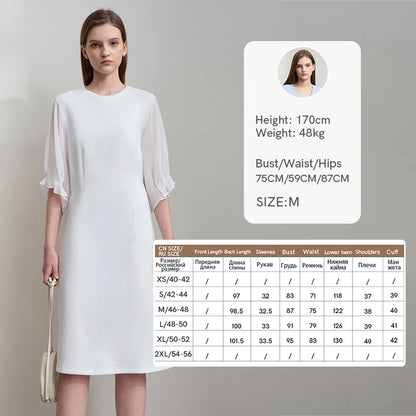 Chiffon-Kleid, weiß, Vorderansicht, 3/4-Ärmel mit Volant, knielang