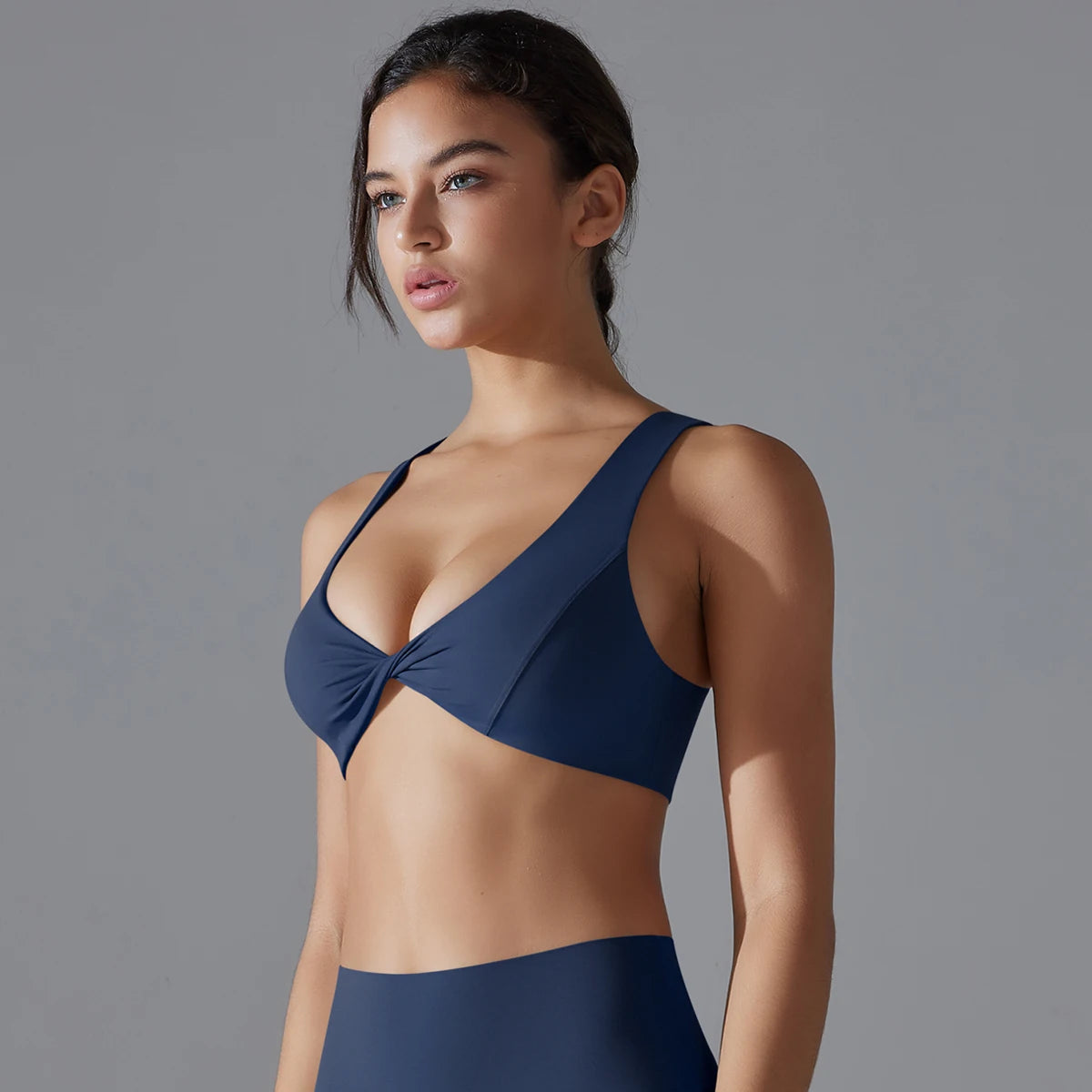 Sport-BH für Damen, navy/blau, gekreuzter Vorderbereich mit V-Ausschnitt