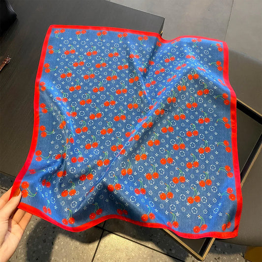 Damen Seidenschal 53cm quadratisch Blumenprint Luxus Hijab Bandana E