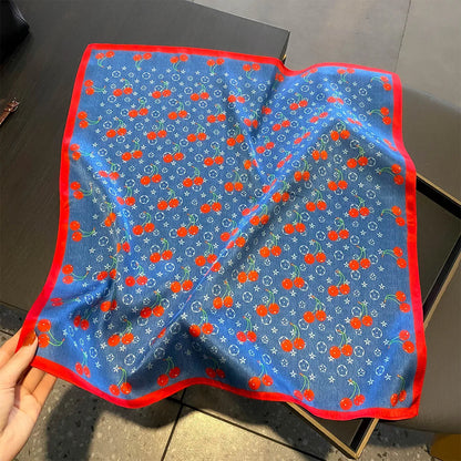 Damen Seidenschal 53cm quadratisch Blumenprint Luxus Hijab Bandana E
