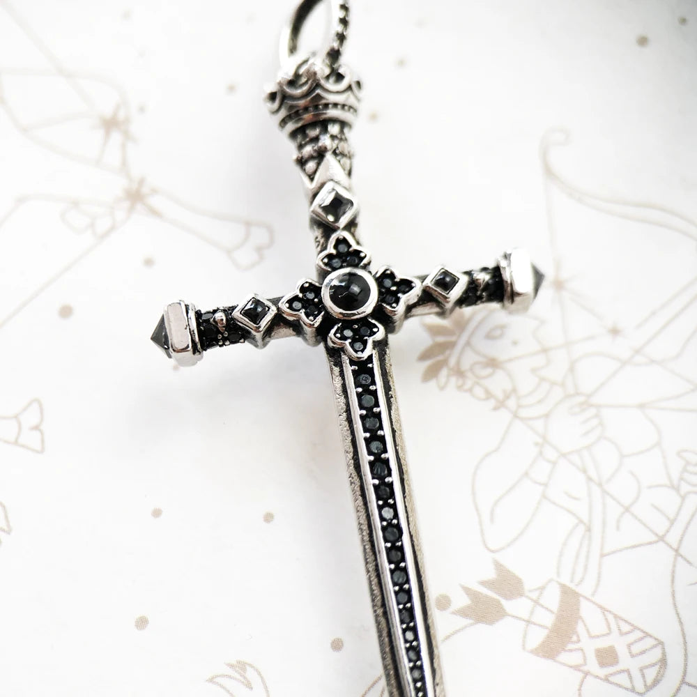 Damen-Charm-Anhänger Schwert Krone Ritter Schutz aus Sterlingsilber