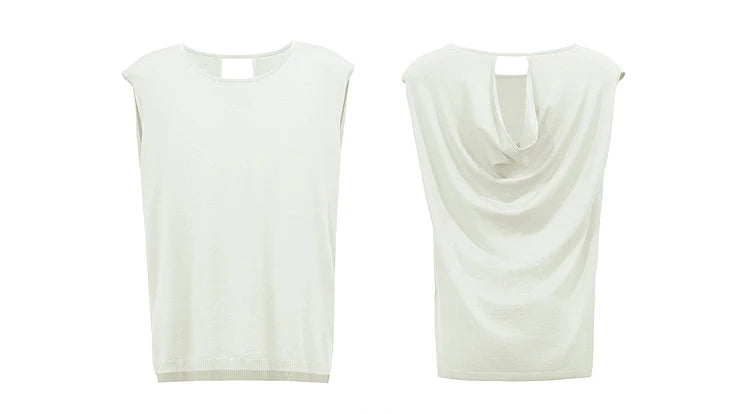 Damen-Rundhalspullover ärmellos Drapierung Cut-Out Lyocell Sommer