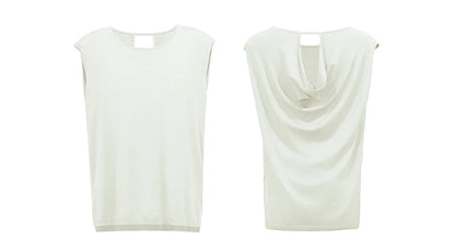 Damen-Rundhalspullover ärmellos Drapierung Cut-Out Lyocell Sommer