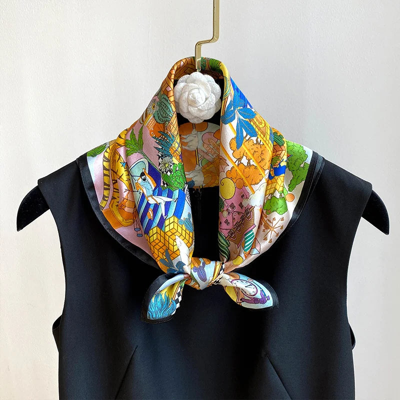 Damen Seidenschal quadratisch Blumen Bandana Haarband Halstuch weich F