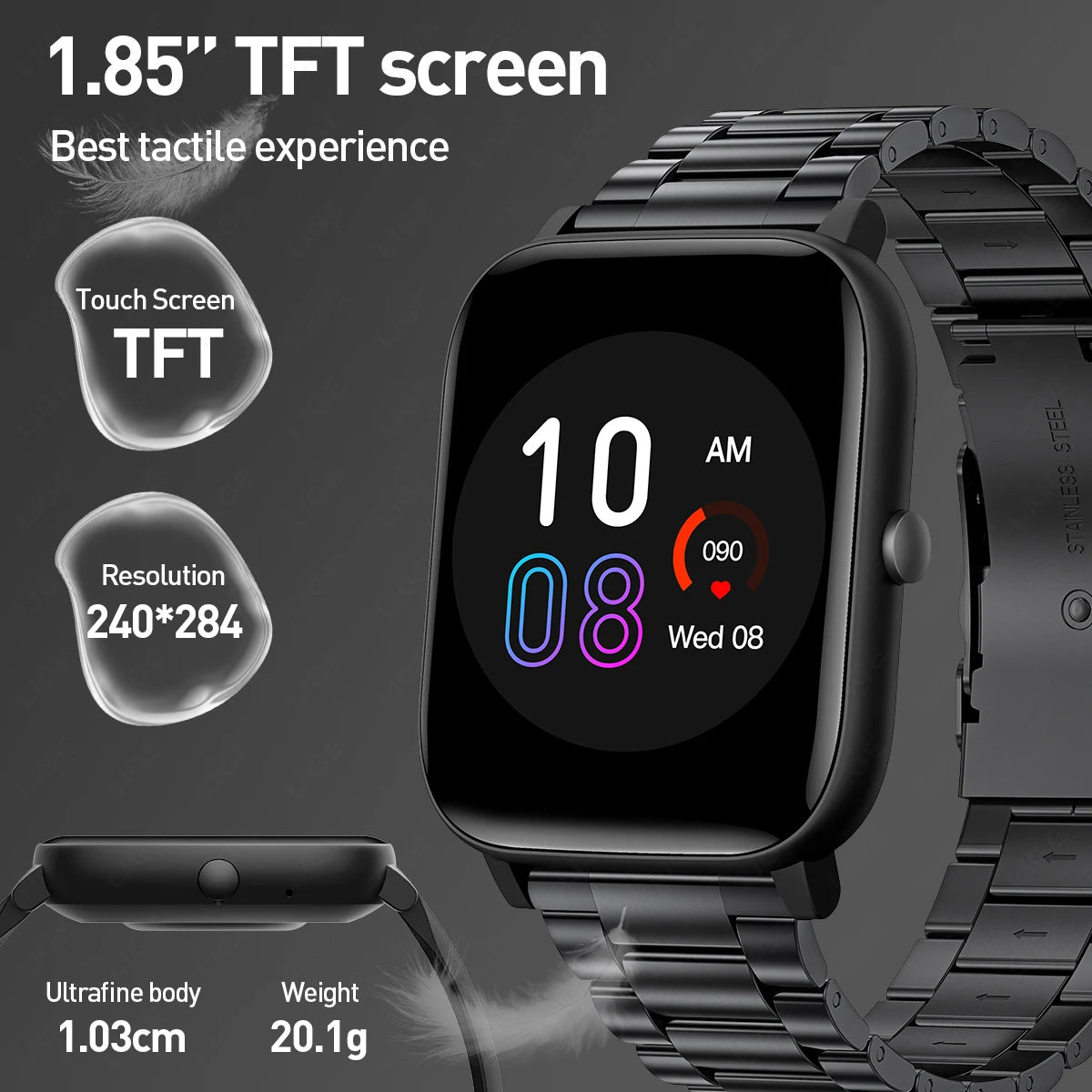 LIGE Modische Smartwatch für Damen, 1,85 Zoll HD-Bildschirm, individuelles Zifferblatt, Herren-Gesundheitsmonitor, Uhr, Bluetooth-Anruf, Sport-Smartwatches