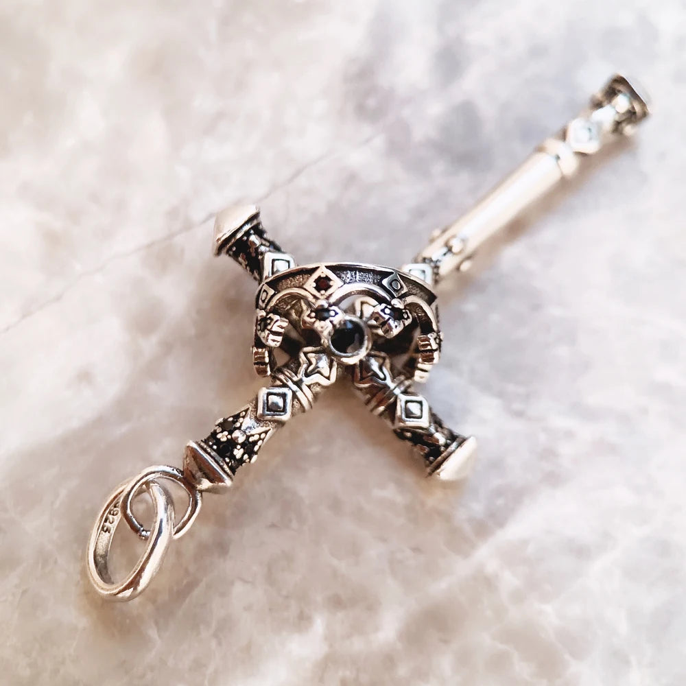 Damen-Charm-Anhänger Kreuz und Krone majestätisch II aus Sterlingsilber