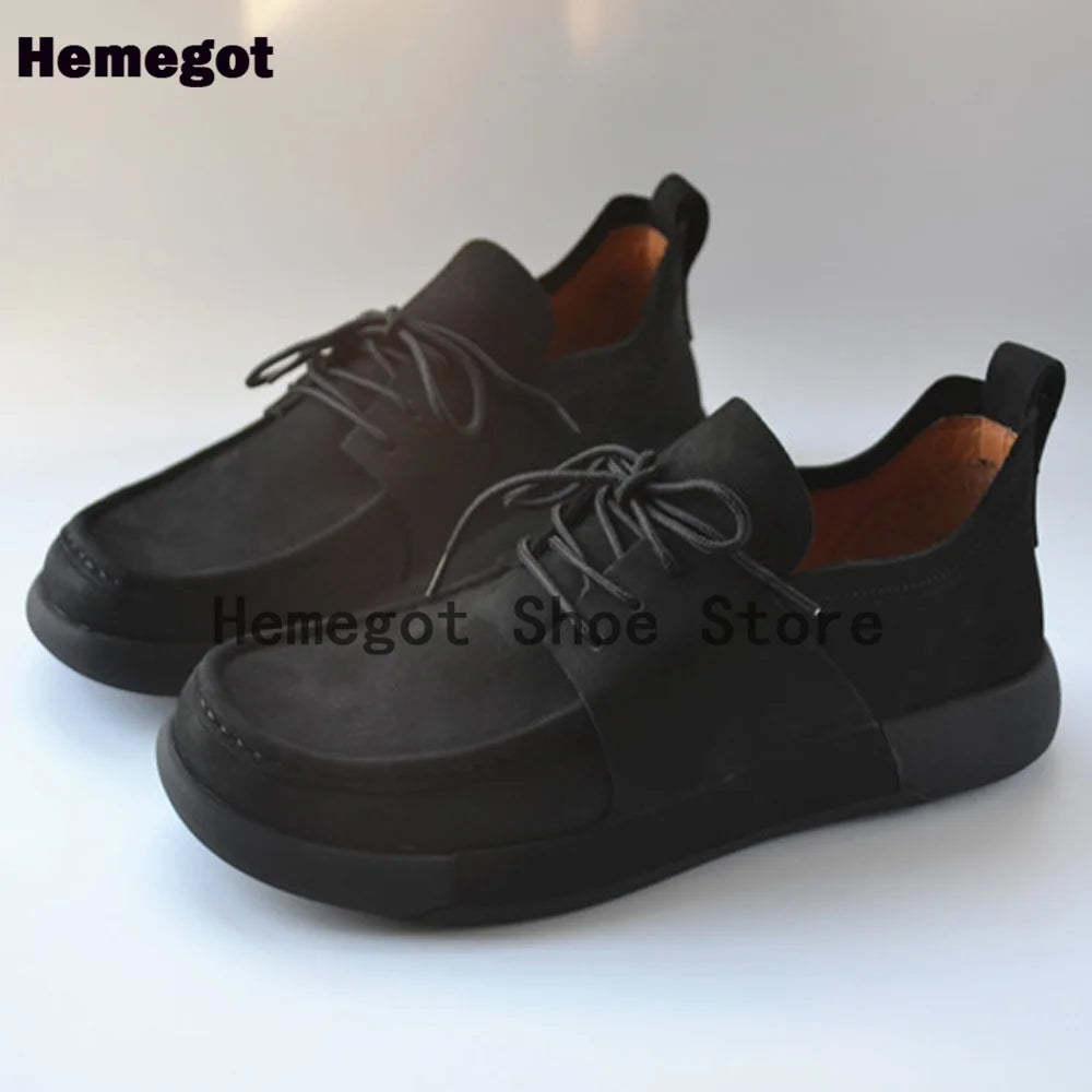 Black Flats Men Shoes Classic British Style Men's Casual Leather Shoes for Outdoor Camping Anti-Slip Leather Handmade Men Shoes