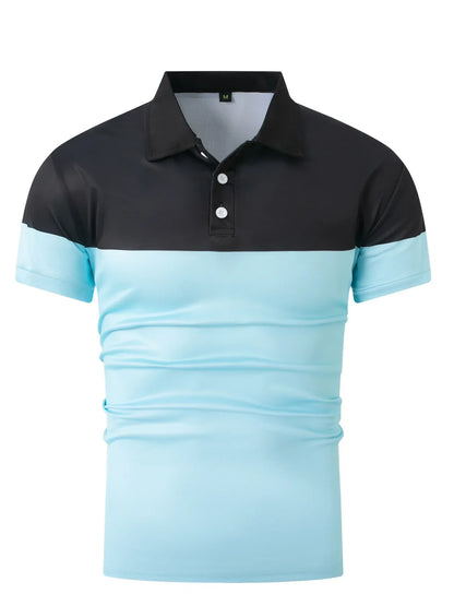 Lässiges Herren-Poloshirt mit digitalem Farbpatch-Druck und Reißverschluss am Kragen – ideal für den Sommer.