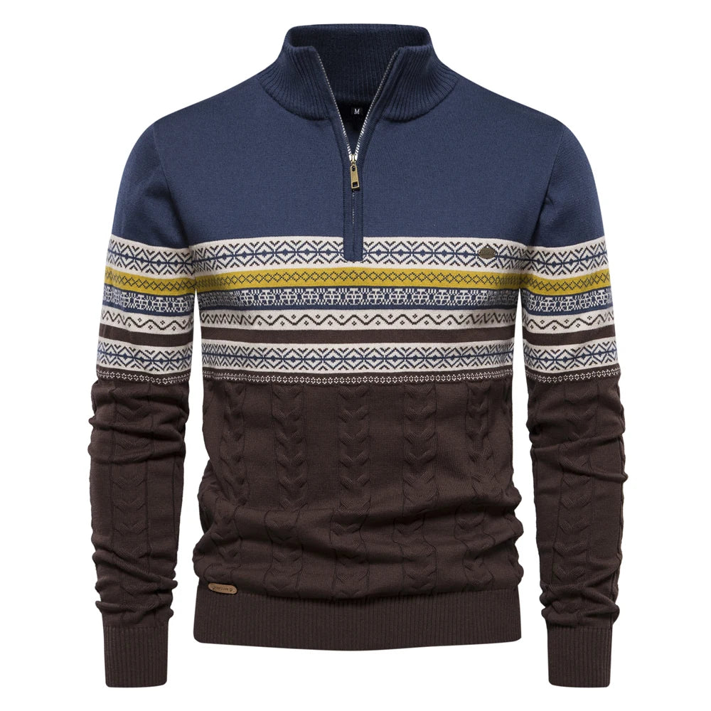 Herren Pullover aus hochwertiger Baumwolle mit Viertelreißverschluss und Stehkragen