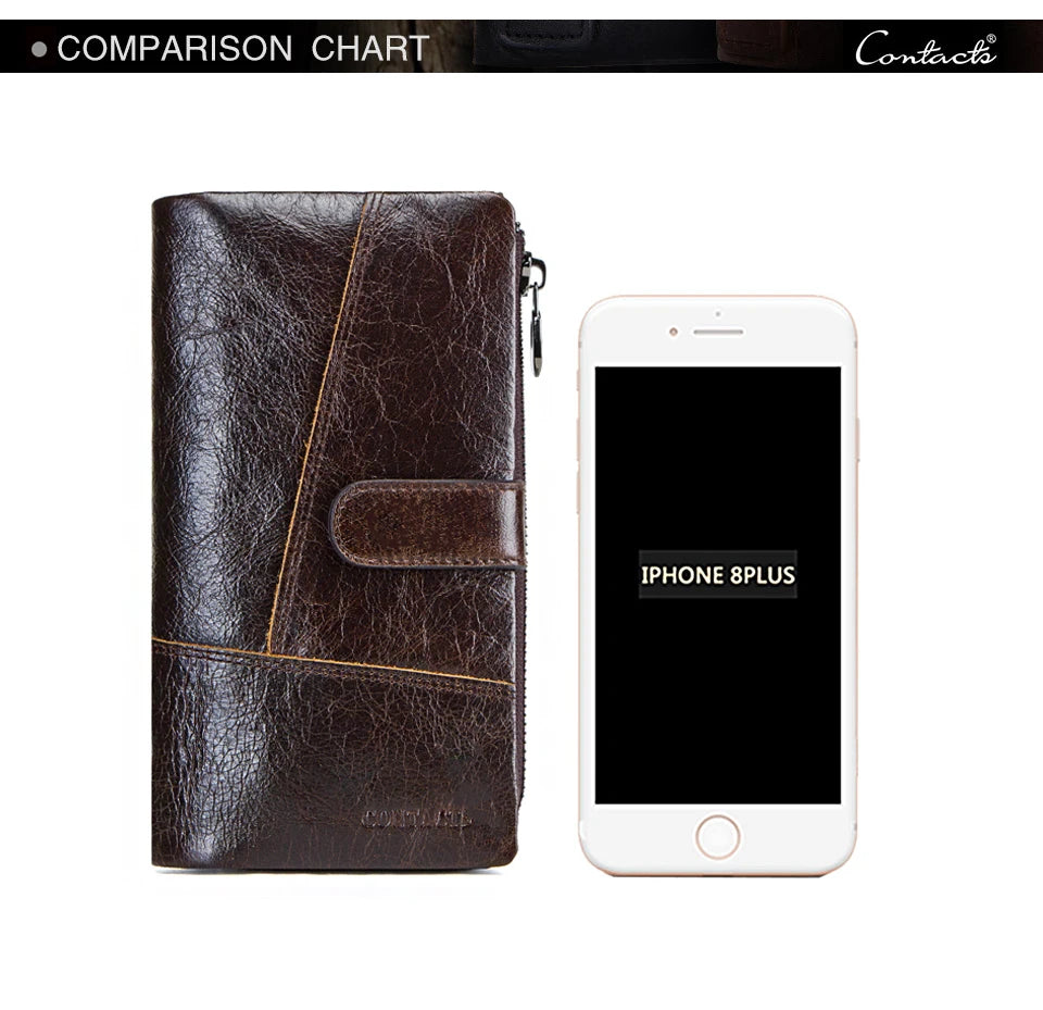 Herren Echtleder Lange Geldbörse Vintage Bifold Reißverschluss Kartenhalter Geldclip