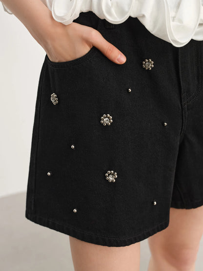 Damen-Hose mit elastischem Bund und Kordelzug, weites Bein, lässig und hoch tailliert – ideal für den Sommer.