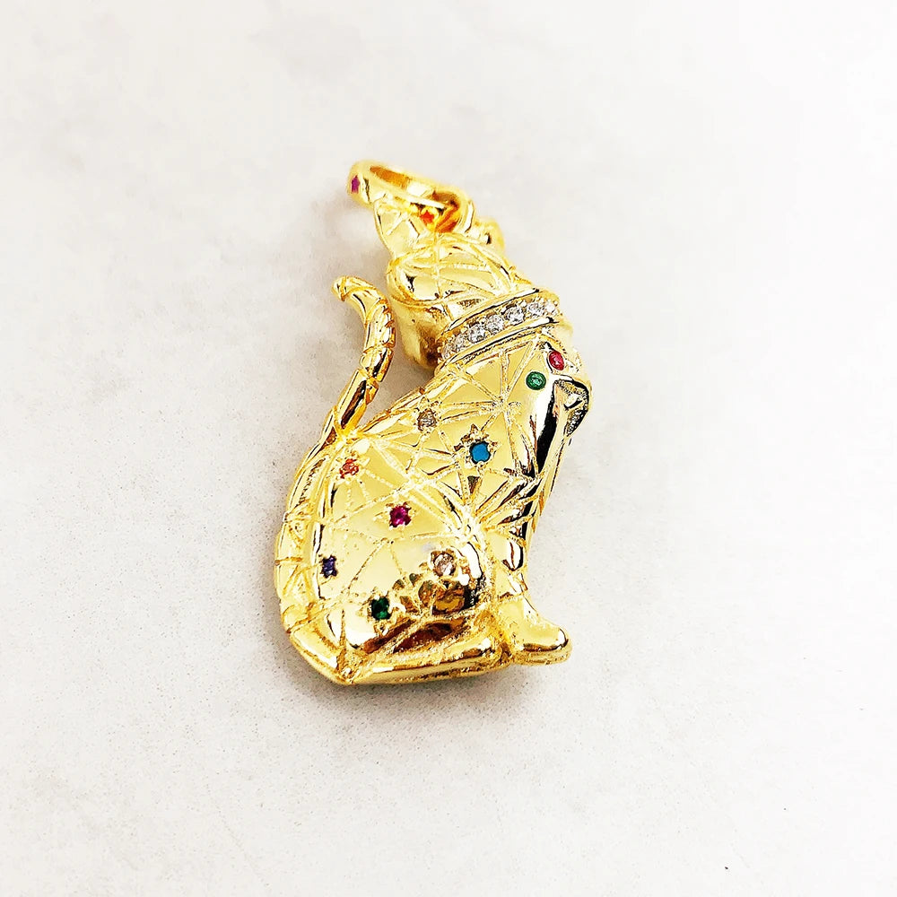 Damen-Charm-Anhänger goldene Magic Cat niedlich aus Sterlingsilber