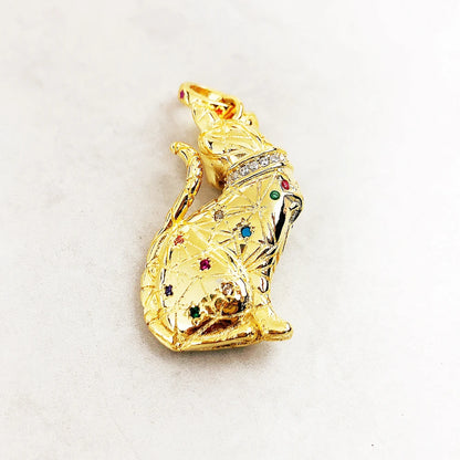Damen-Charm-Anhänger goldene Magic Cat niedlich aus Sterlingsilber