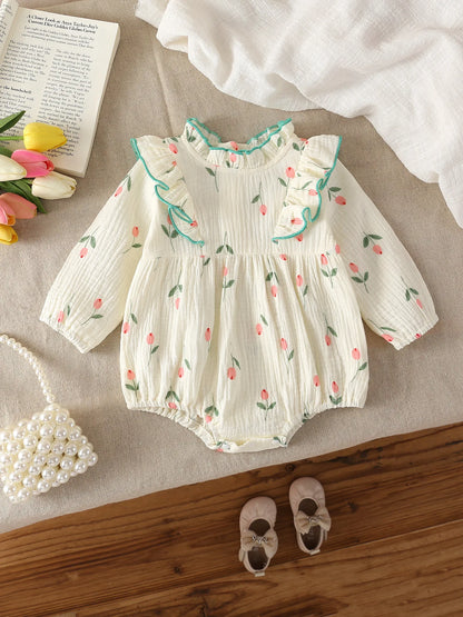 Baby Mädchen Bodys aus Tulpen-Drucken im Rüschendesign für den Herbst