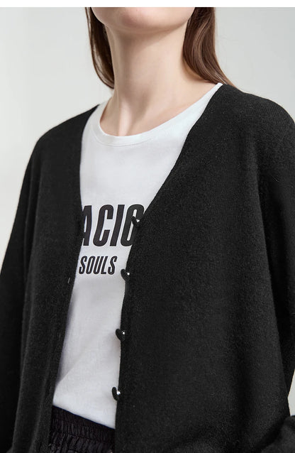 Damen-Strickjacke V-Ausschnitt Wolle lang locker Herbst-Winter