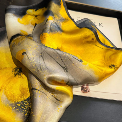 Damen Seidensatin Schal quadratisch Blumenprint Kopftuch Bandana Hijab H