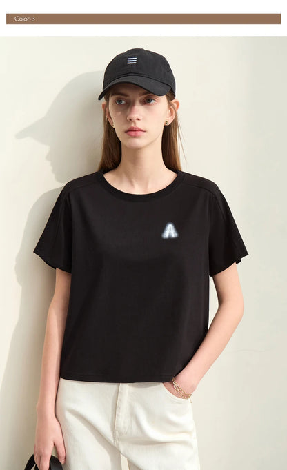 Damen T-Shirts im minimalistischen Stil mit lässigem O-Ausschnitt und Druck