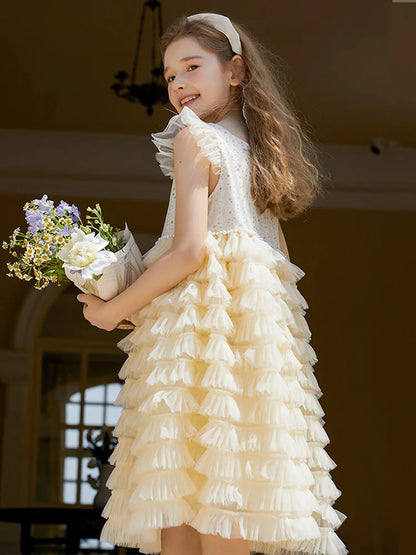 Ärmelloses Sommer-Prinzessinnenkleid für Mädchen mit Pailletten und Tüll – ideal als Blumenmädchenkleid