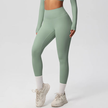 Damen-Yoga-Leggings, sagegrün, hochbund, eng anliegend