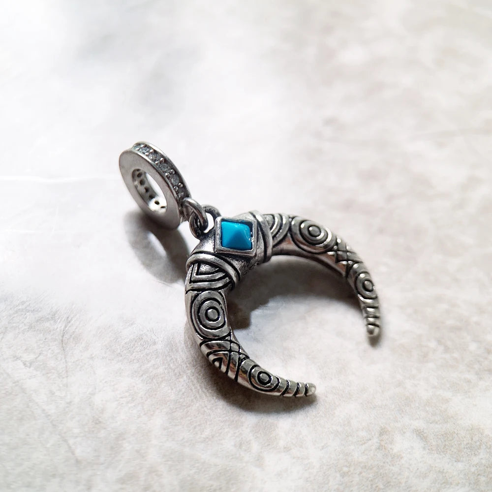 Damen-Charm blauer Zahn Vintage aus Sterlingsilber