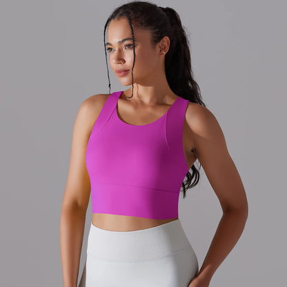 Nylon-Yogatop für Frauen, Slim Fit, ärmellos, U-Ausschnitt, Rosé-Pink, Vorderansicht