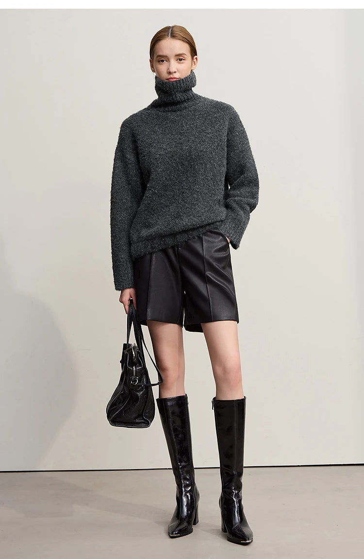 Damen-Rollkragenpullover locker Raglan Streetwear Winter