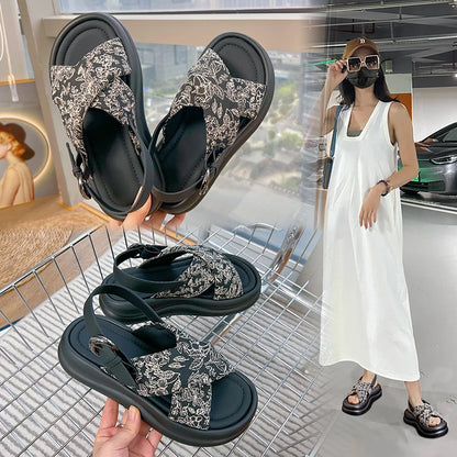 Damen Plattform Sandalen Ein-Riemen Rutschfest