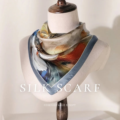 Damen Seidensatin Schal 53cm quadratisch Blumenprint Kopftuch Hijab Foulard