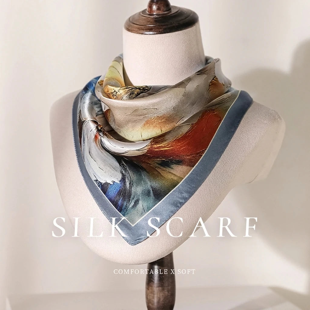 Damen Seidensatin Schal 53cm quadratisch Blumenprint Kopftuch Hijab Foulard