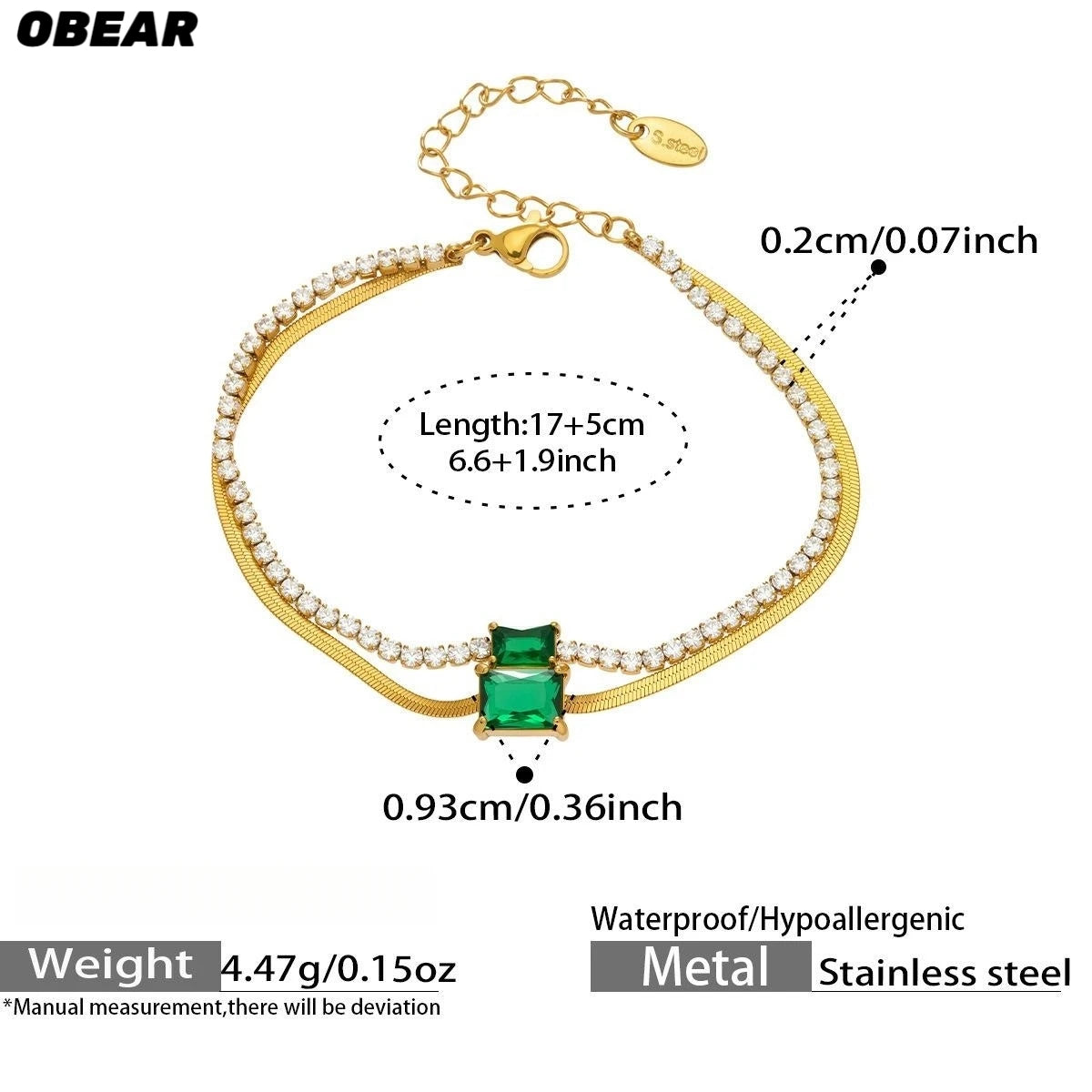 Damen-Armband Baguette-Zirkonia Doppelschicht
