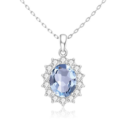 Damen-Schmuckset Aquamarin Anhänger und Ohrringe aus 925 Silber mit ovalem Stein 8x10 mm