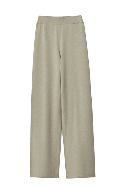 Beigefarbene Damenhose mit weitem Bein, glatter Stoff, entspannter Schnitt