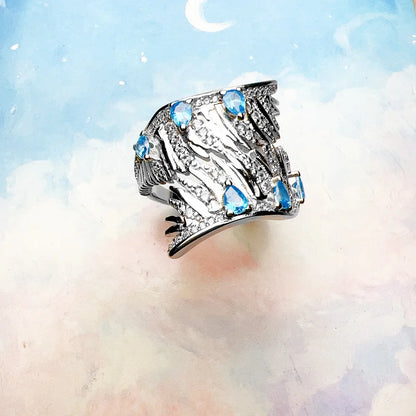 Damen-Ring Phoenix Wing blaue Steine Bohemia aus Sterlingsilber