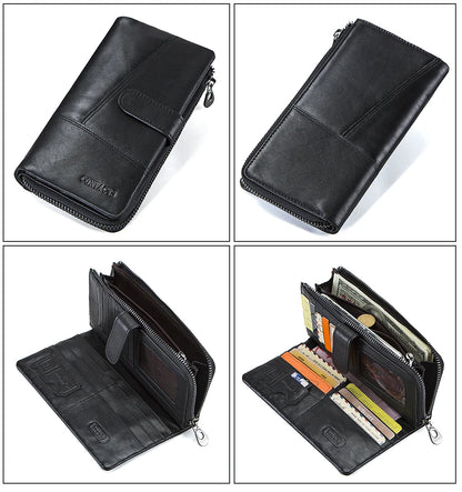 Herren Echtleder Lange Geldbörse Vintage Bifold Reißverschluss Kartenhalter Geldclip