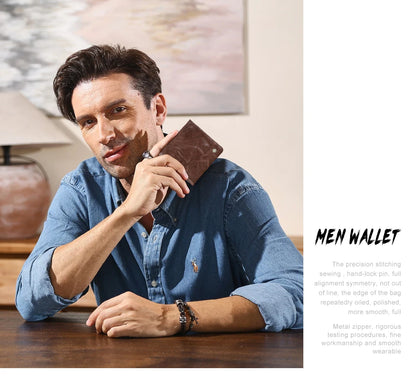 Herren Echtleder Geldbörse Vintage RFID Bifold Kurzgeldbörse 6 Kartenfächer Business