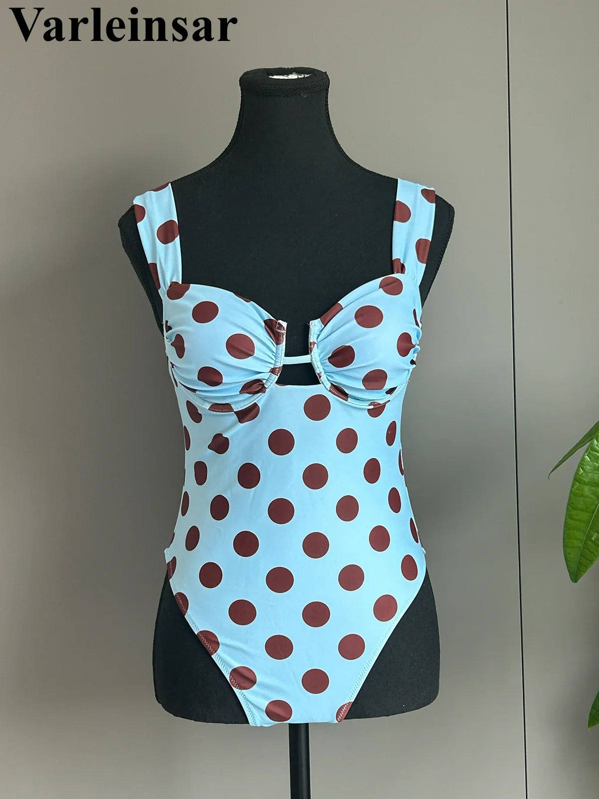 Damen-Badeanzug Polka Dots Bügel rückenfrei Monokini High-Leg