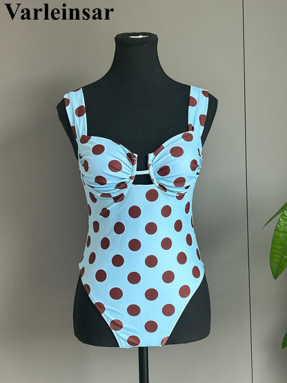 Damen-Badeanzug Polka Dots Bügel rückenfrei Monokini High-Leg
