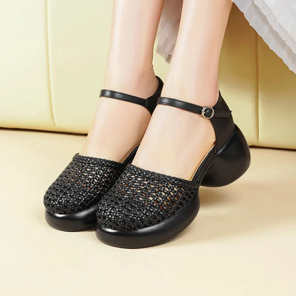 AIYUQI frauen Sandalen Retro 2025, Neue Sommer Römischen Weiblichen Sandalen Große Größe Woven Hohl High Heels Für Frauen