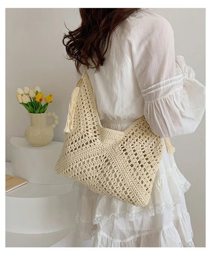 Damen Tote Bag Beach Woven Travel Shoulder Crossbody Purse