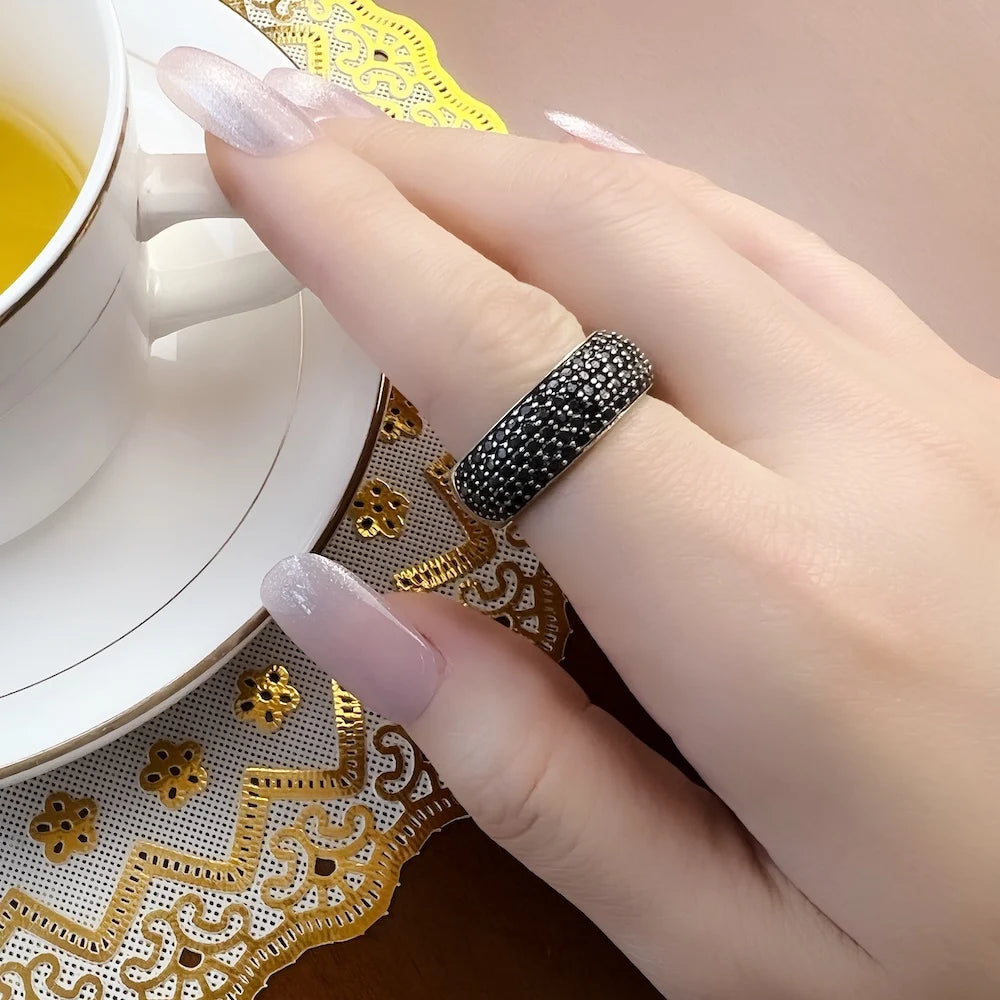 Damen-Ring Pavé schwarz klassisch aus Sterlingsilber
