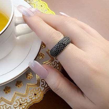 Damen-Ring Pavé schwarz klassisch aus Sterlingsilber