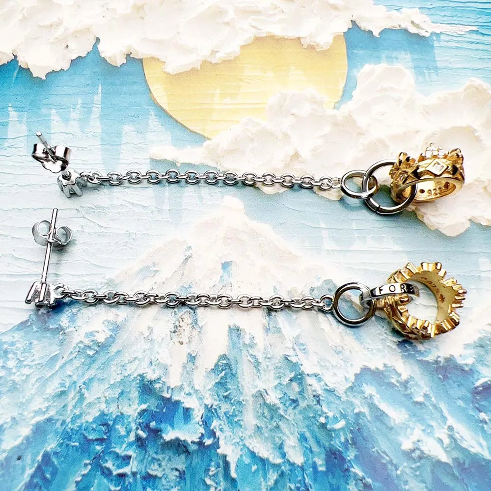 Damen-Ohrtropfen goldene Krone Vintage Rock aus Sterlingsilber