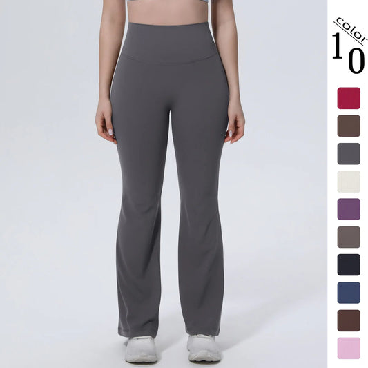 High-Waist Yoga-Leggings, dunkelgrau, lang und leicht ausgestellte Beine