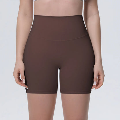 Dunkelbraune Yogashorts für Damen mit breitem Bund, schnelltrocknend und bequem