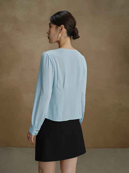 Elegante Damenbluse mit V-Ausschnitt – Schlanke Passform in Gelb oder Blau für stilvolle Herbst-Looks