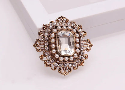 Brosche Perle Kristall Strass Quadrat Vintage Retro Luxus Damen